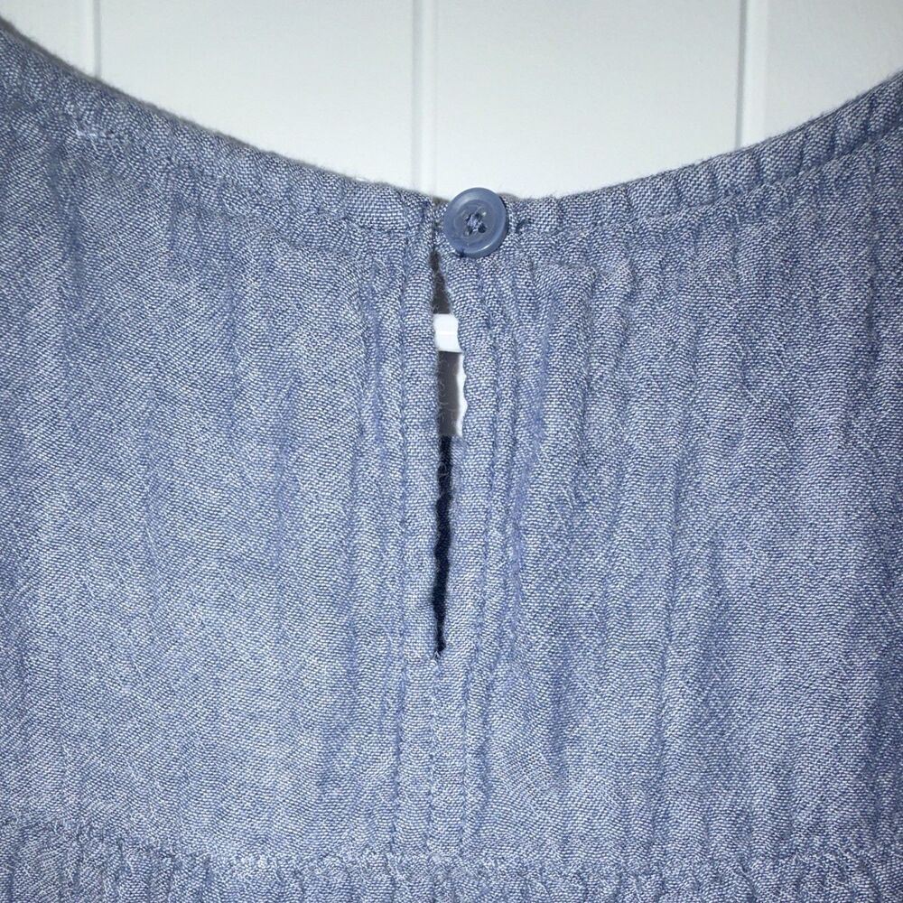 beachlunchlounge Womens L/G Blue Chambray Cotton Top Sleeveless Round Neck - Picture 6 of 6